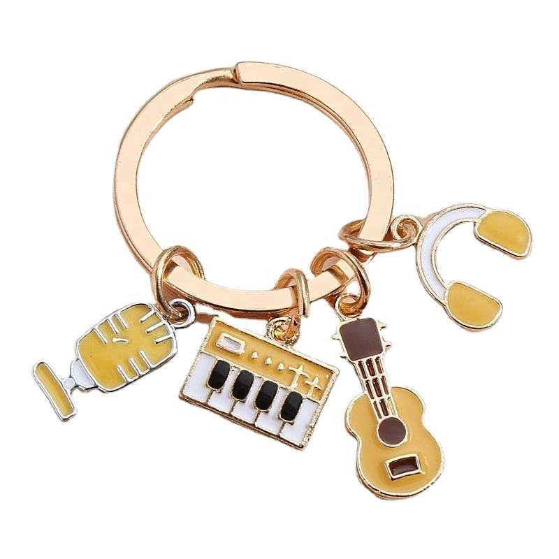 Musical Instrument Keychains — Violin Guitar Piano Metal 3D Keyring Set